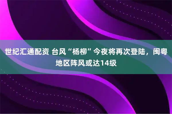 世纪汇通配资 台风“杨柳”今夜将再次登陆，闽粤地区阵风或达14级